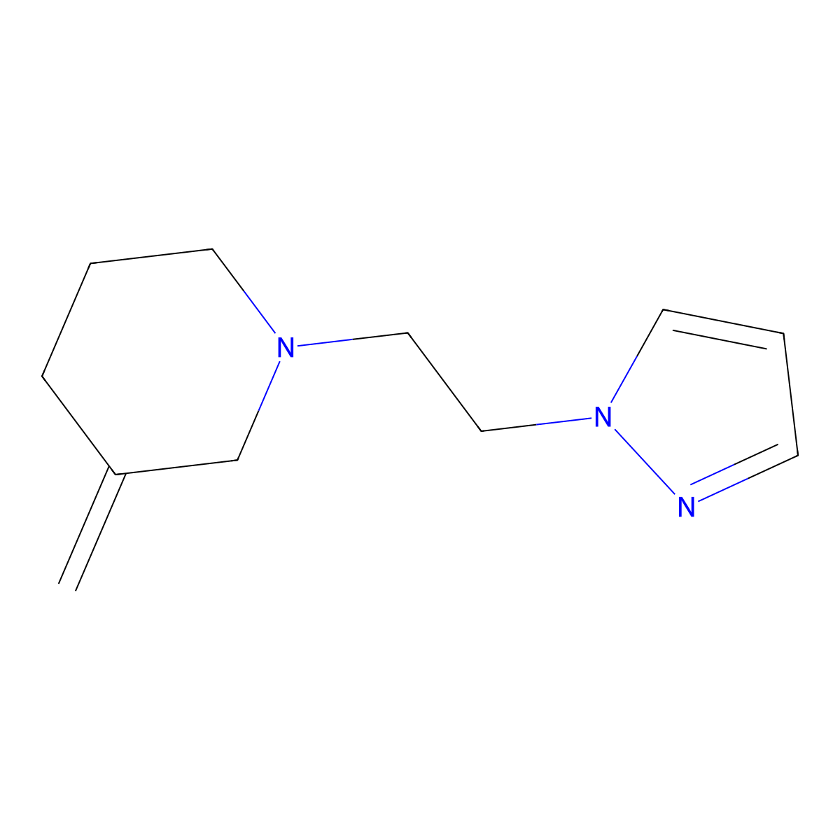 3-methylidene-1-[2-(1H-pyrazol-1-yl)ethyl]piperidine molecular structure, CAS 2034551-04-5