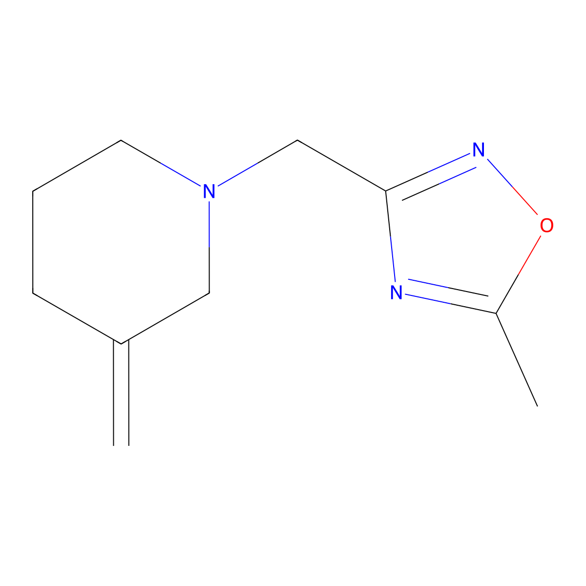 5-Methyl-3-((3-methylenepiperidin-1-yl)methyl)-1,2,4-oxadiazole molecular structure, CAS 2034551-07-8