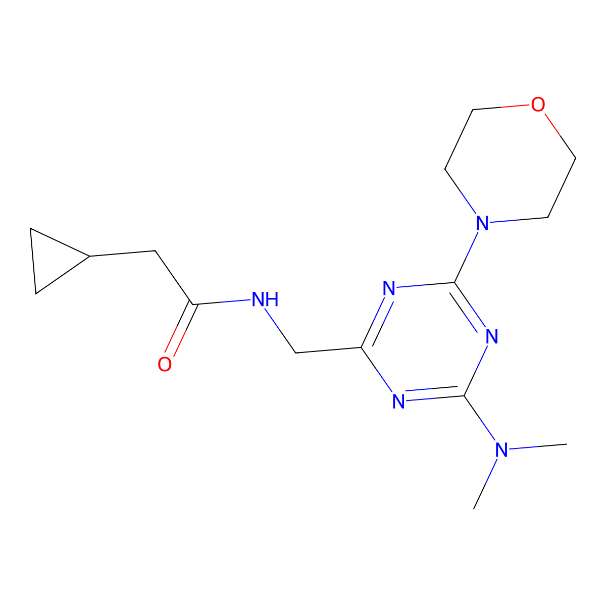 2-cyclopropyl-N-((4-(dimethylamino)-6-morpholino-1,3,5-triazin-2-yl)methyl)acetamide molecular structure, CAS 2034551-09-0