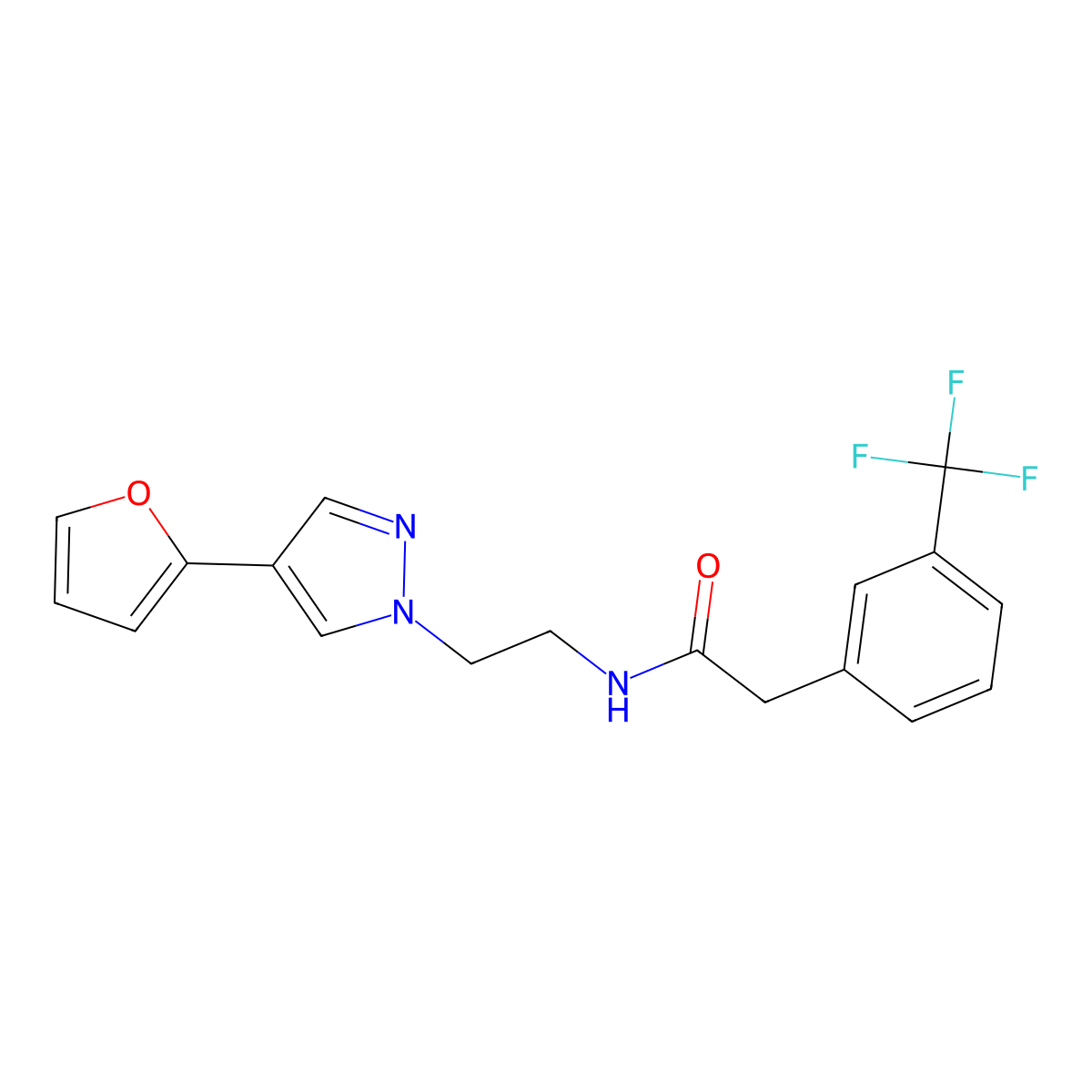 N-(2-(4-(furan-2-yl)-1H-pyrazol-1-yl)ethyl)-2-(3-(trifluoromethyl)phenyl)acetamide molecular structure, CAS 2034551-10-3