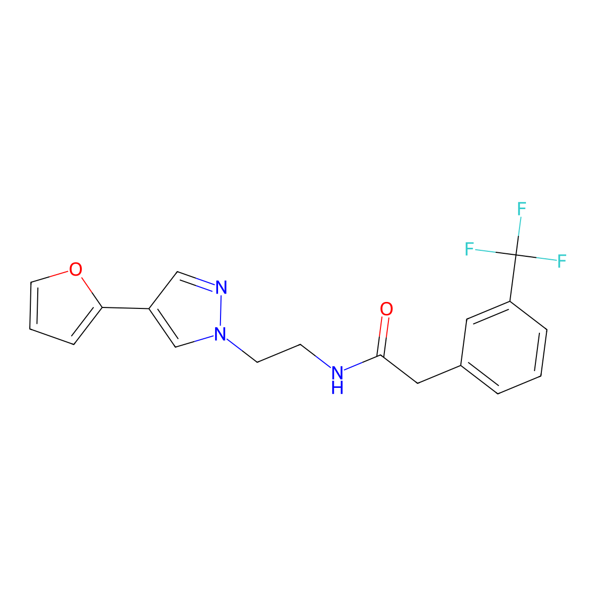 N-(2-(4-(furan-2-yl)-1H-pyrazol-1-yl)ethyl)-2-(3-(trifluoromethyl)phenyl)acetamide molecular structure, CAS 2034551-10-3