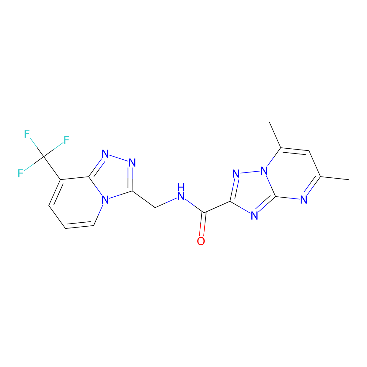 5,7-dimethyl-N-{[8-(trifluoromethyl)-[1,2,4]triazolo[4,3-a]pyridin-3-yl]methyl}-[1,2,4]triazolo[1,5-a]pyrimidine-2-carboxamide molecular structure, CAS 2034551-12-5