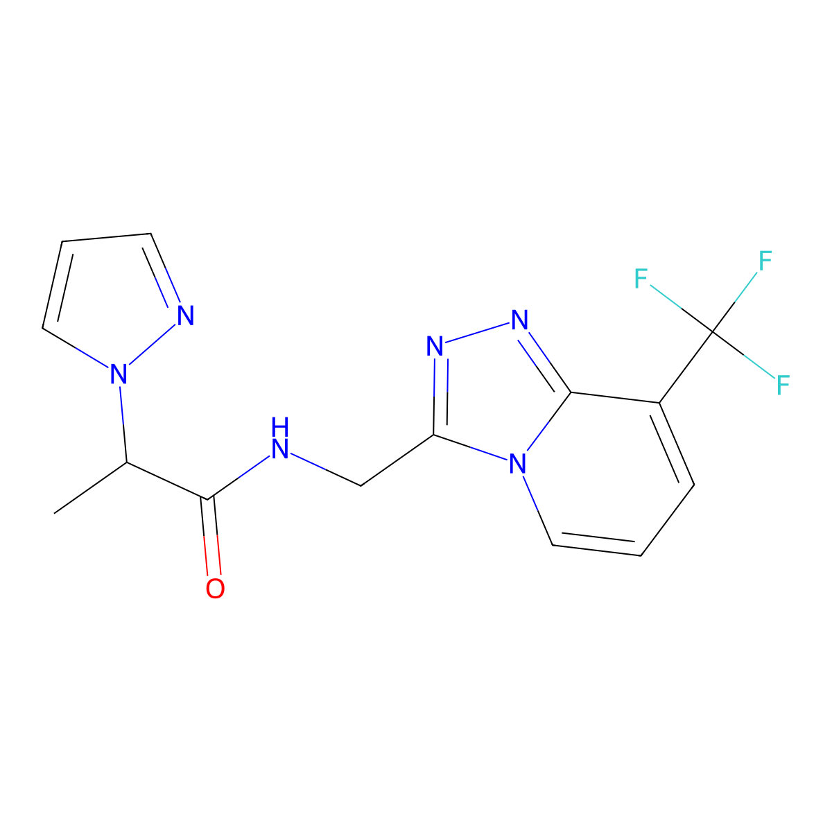 2-(1H-pyrazol-1-yl)-N-((8-(trifluoromethyl)-[1,2,4]triazolo[4,3-a]pyridin-3-yl)methyl)propanamide molecular structure, CAS 2034551-14-7