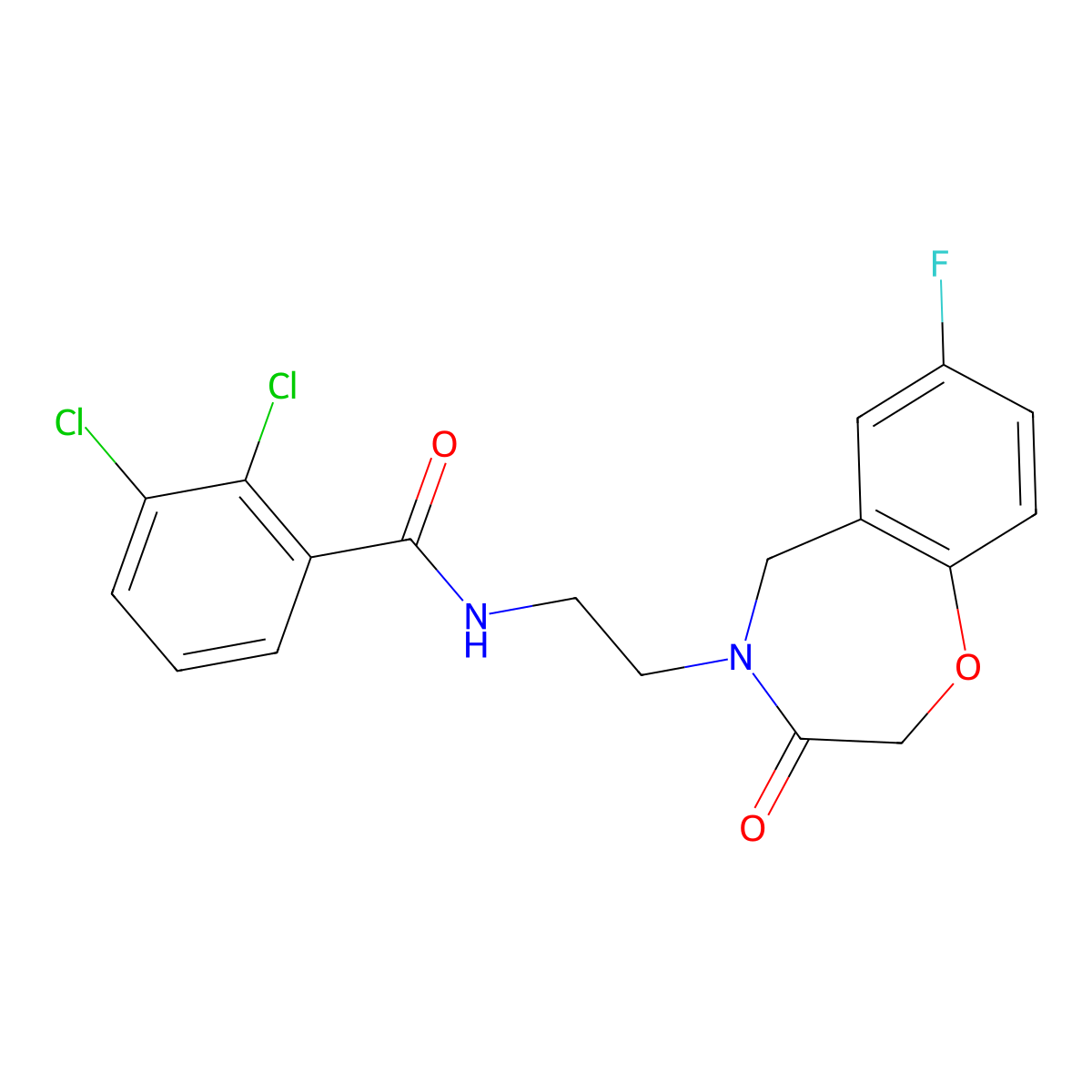 2,3-dichloro-N-(2-(7-fluoro-3-oxo-2,3-dihydrobenzo[f][1,4]oxazepin-4(5H)-yl)ethyl)benzamide molecular structure, CAS 2034551-17-0
