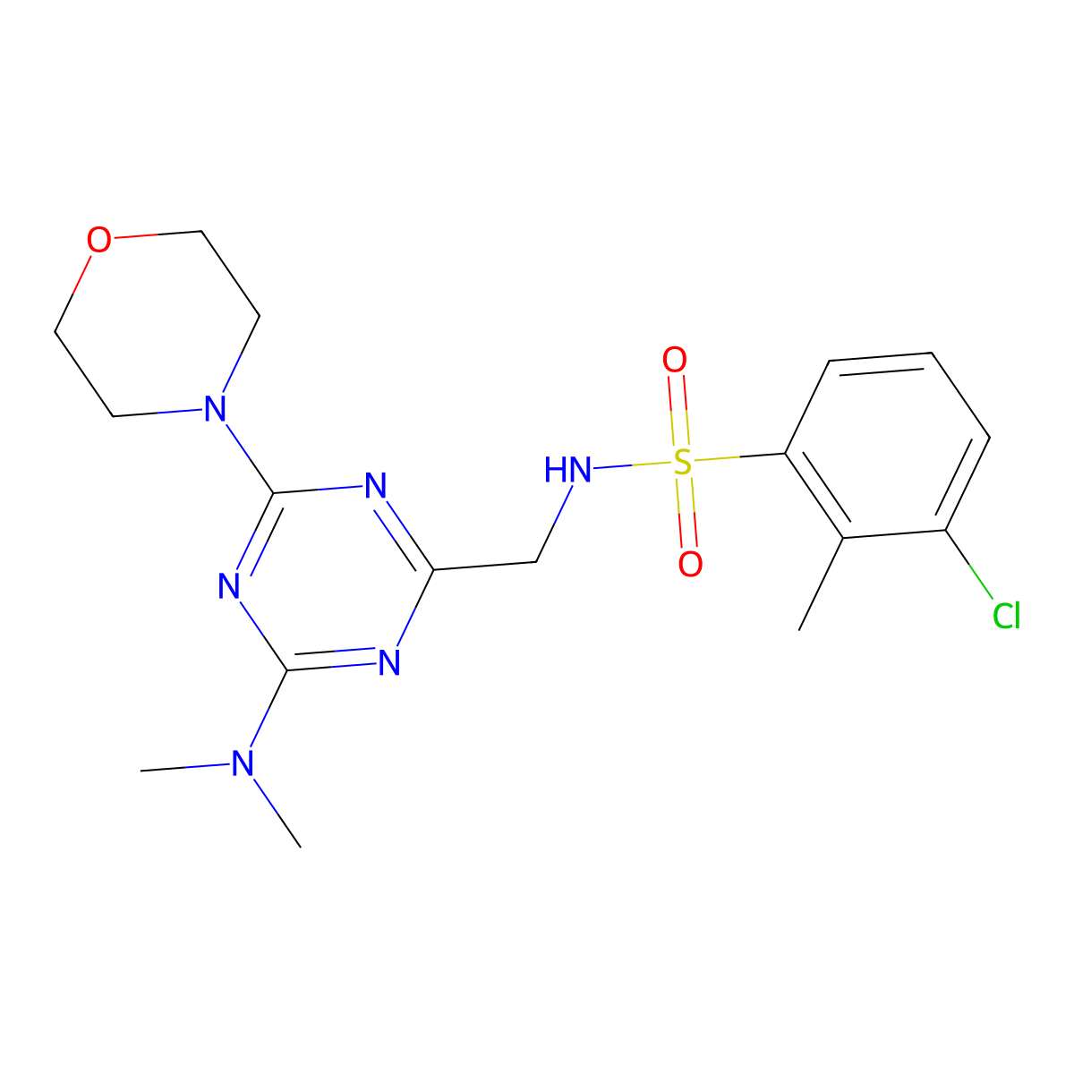 3-chloro-N-((4-(dimethylamino)-6-morpholino-1,3,5-triazin-2-yl)methyl)-2-methylbenzenesulfonamide molecular structure, CAS 2034551-21-6