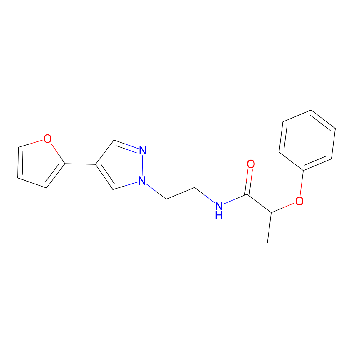 N-(2-(4-(furan-2-yl)-1H-pyrazol-1-yl)ethyl)-2-phenoxypropanamide molecular structure, CAS 2034551-22-7