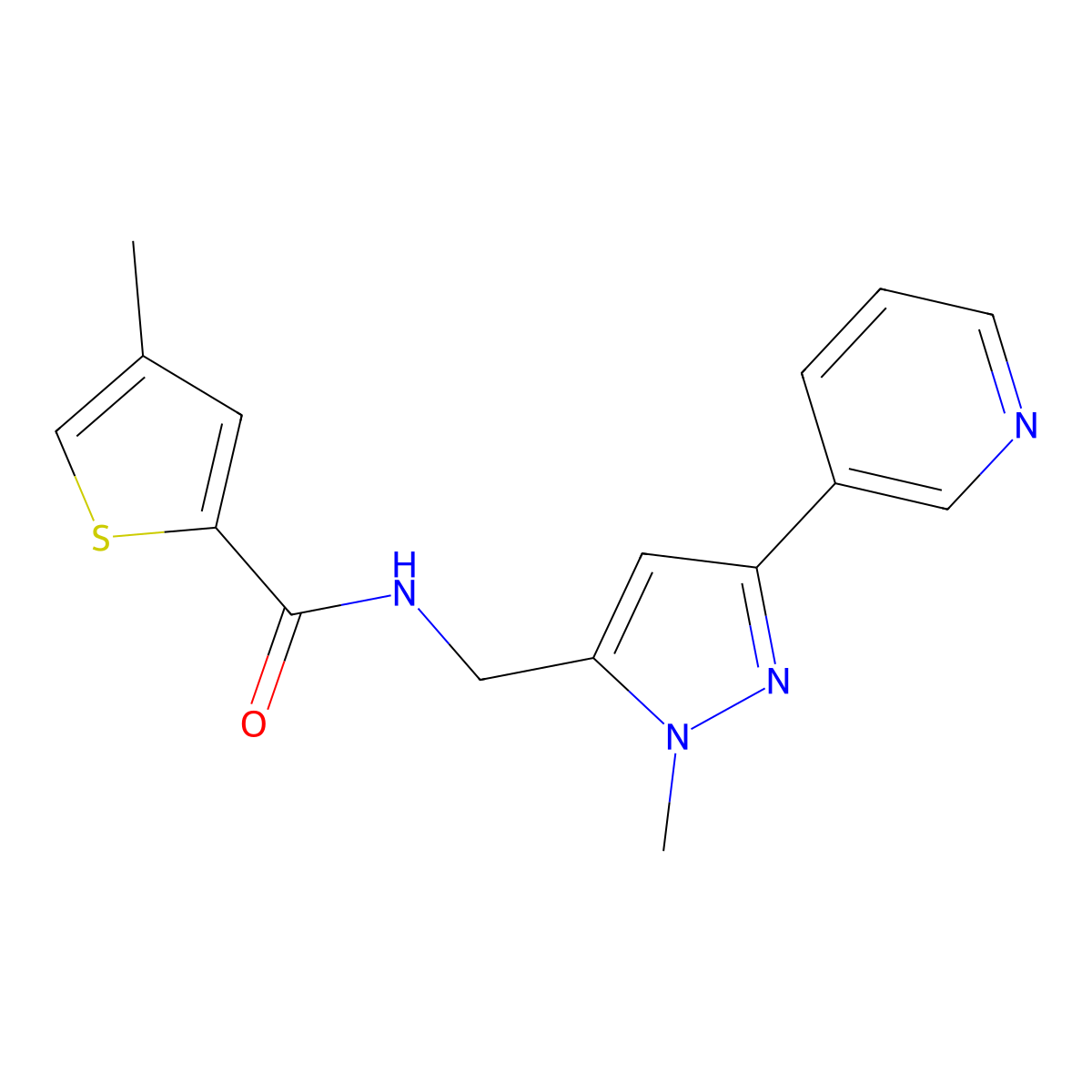 4-methyl-N-{[1-methyl-3-(pyridin-3-yl)-1H-pyrazol-5-yl]methyl}thiophene-2-carboxamide molecular structure, CAS 2034551-26-1