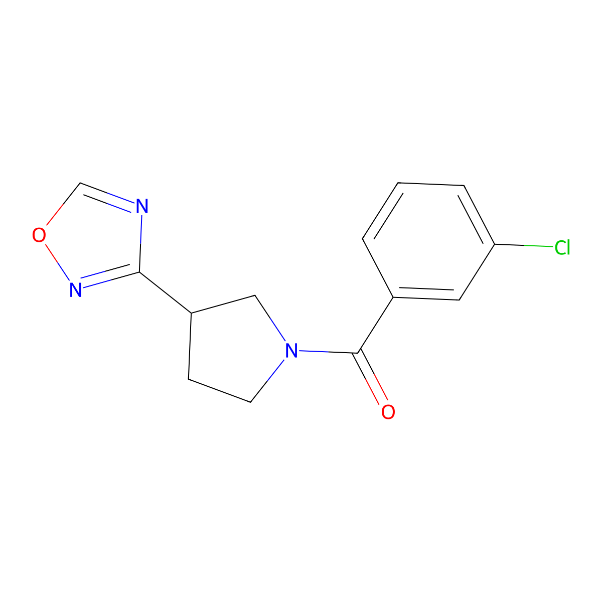 (3-(1,2,4-Oxadiazol-3-yl)pyrrolidin-1-yl)(3-chlorophenyl)methanone molecular structure, CAS 2034551-28-3