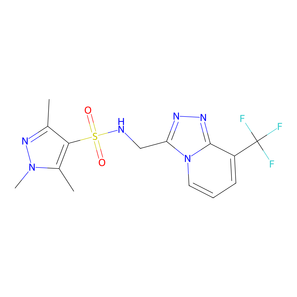 1,3,5-trimethyl-N-((8-(trifluoromethyl)-[1,2,4]triazolo[4,3-a]pyridin-3-yl)methyl)-1H-pyrazole-4-sulfonamide molecular structure, CAS 2034551-29-4
