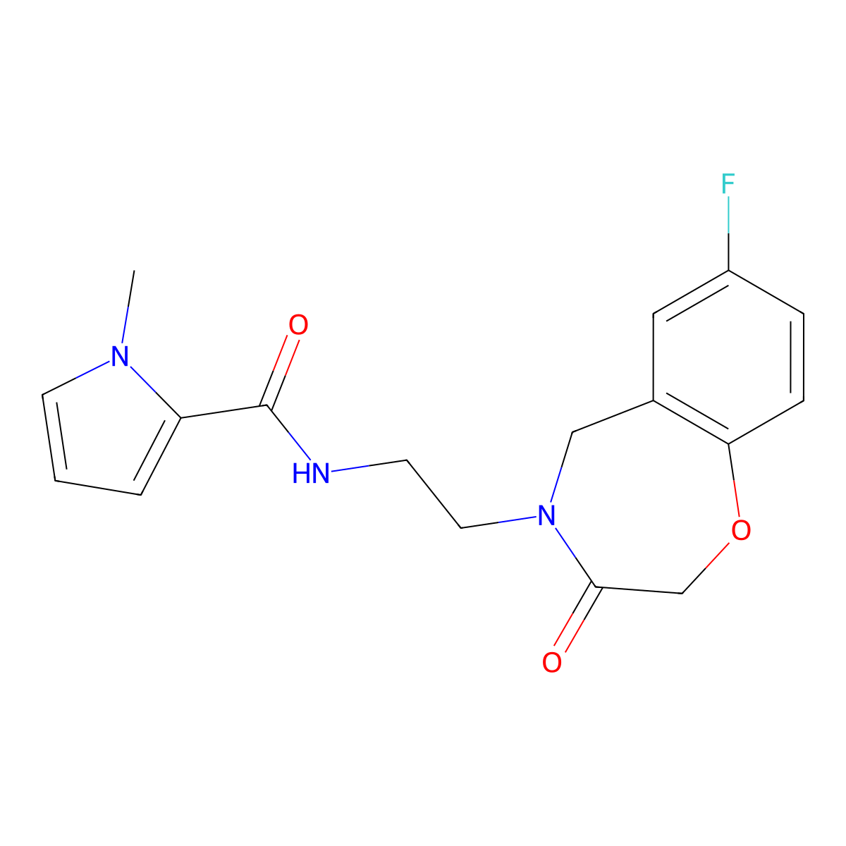N-(2-(7-fluoro-3-oxo-2,3-dihydrobenzo[f][1,4]oxazepin-4(5H)-yl)ethyl)-1-methyl-1H-pyrrole-2-carboxamide molecular structure, CAS 2034551-31-8