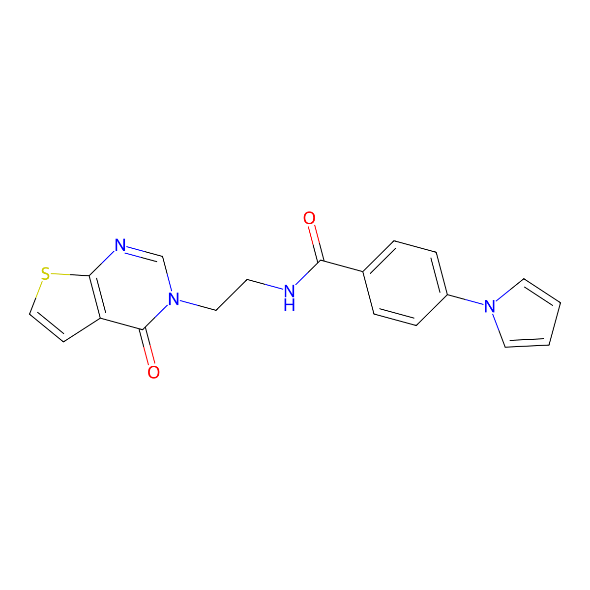N-(2-(4-oxothieno[2,3-d]pyrimidin-3(4H)-yl)ethyl)-4-(1H-pyrrol-1-yl)benzamide molecular structure, CAS 2034551-37-4