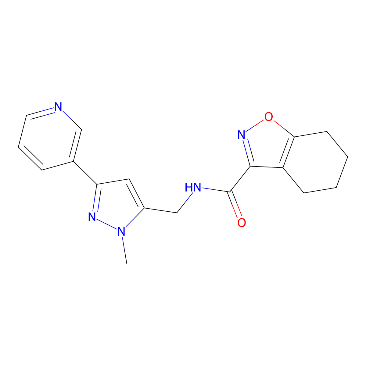 N-((1-methyl-3-(pyridin-3-yl)-1H-pyrazol-5-yl)methyl)-4,5,6,7-tetrahydrobenzo[d]isoxazole-3-carboxamide molecular structure, CAS 2034551-42-1
