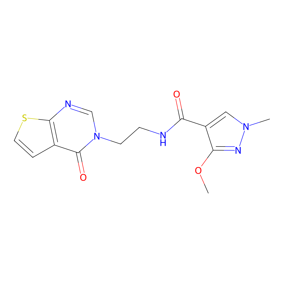 3-methoxy-1-methyl-N-(2-(4-oxothieno[2,3-d]pyrimidin-3(4H)-yl)ethyl)-1H-pyrazole-4-carboxamide molecular structure, CAS 2034551-44-3