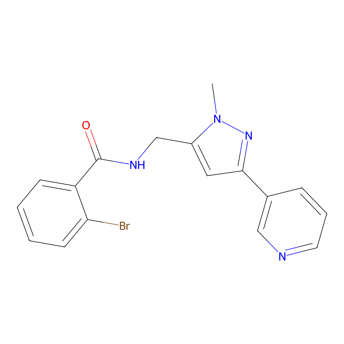 2-bromo-N-{[1-methyl-3-(pyridin-3-yl)-1H-pyrazol-5-yl]methyl}benzamide molecular structure, CAS 2034551-46-5