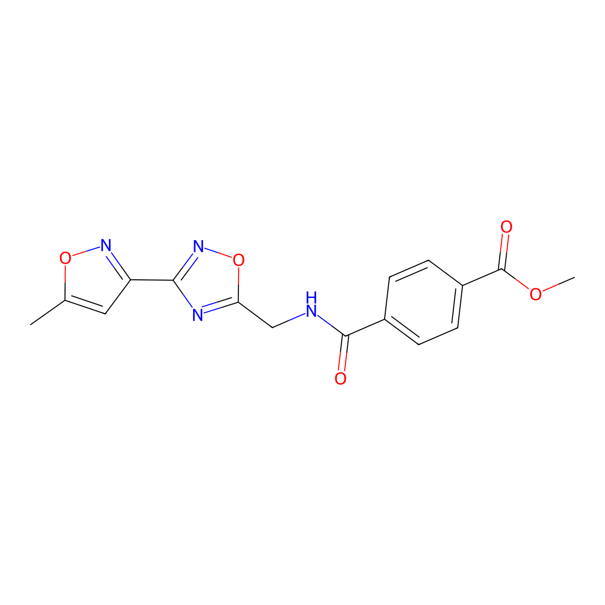 Methyl 4-(((3-(5-methylisoxazol-3-yl)-1,2,4-oxadiazol-5-yl)methyl)carbamoyl)benzoate molecular structure, CAS 2034551-47-6
