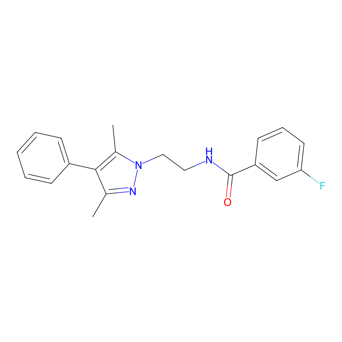 N-(2-(3,5-dimethyl-4-phenyl-1H-pyrazol-1-yl)ethyl)-3-fluorobenzamide molecular structure, CAS 2034551-55-6