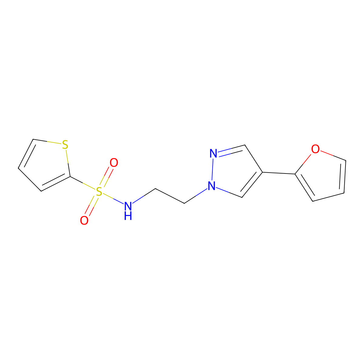 N-(2-(4-(furan-2-yl)-1H-pyrazol-1-yl)ethyl)thiophene-2-sulfonamide molecular structure, CAS 2034551-56-7