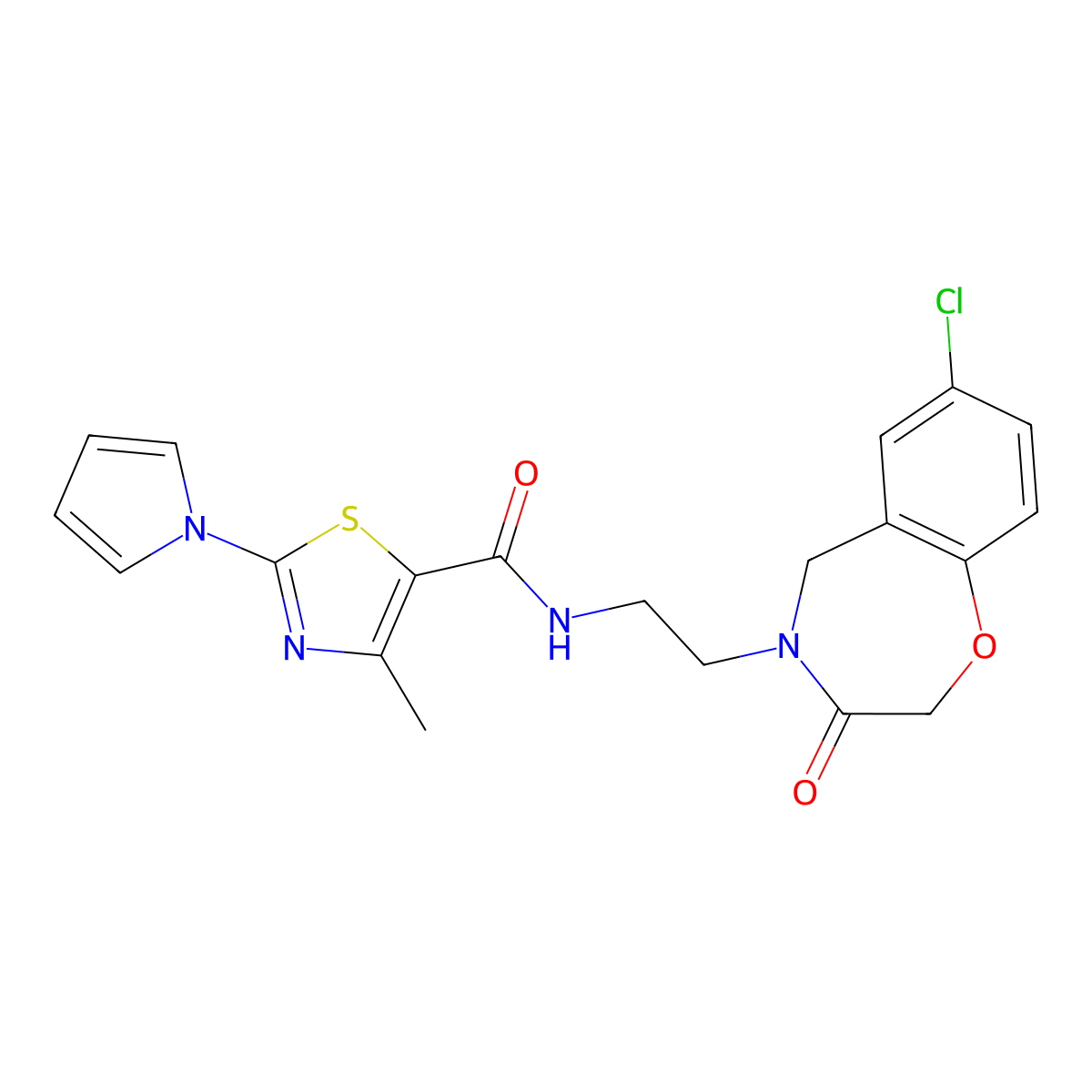 N-(2-(7-chloro-3-oxo-2,3-dihydrobenzo[f][1,4]oxazepin-4(5H)-yl)ethyl)-4-methyl-2-(1H-pyrrol-1-yl)thiazole-5-carboxamide molecular structure, CAS 2034551-60-3