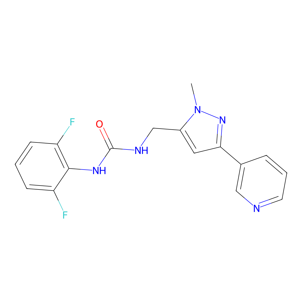 1-(2,6-difluorophenyl)-3-((1-methyl-3-(pyridin-3-yl)-1H-pyrazol-5-yl)methyl)urea molecular structure, CAS 2034551-63-6
