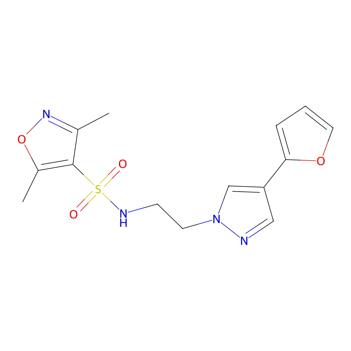 N-(2-(4-(furan-2-yl)-1H-pyrazol-1-yl)ethyl)-3,5-dimethylisoxazole-4-sulfonamide molecular structure, CAS 2034551-66-9