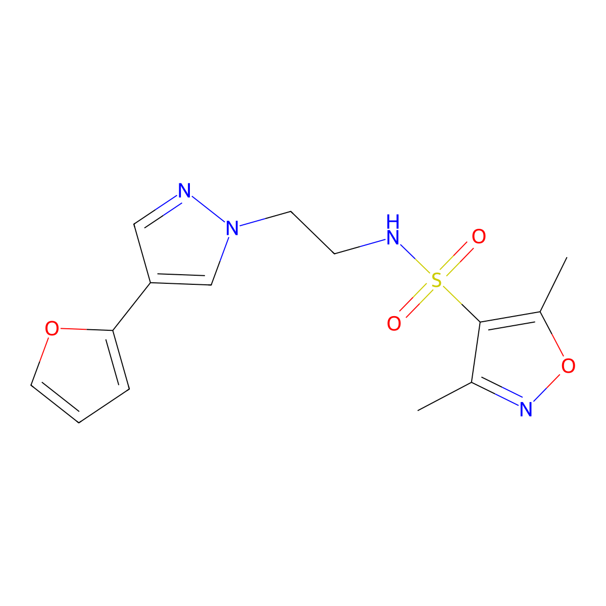 N-(2-(4-(furan-2-yl)-1H-pyrazol-1-yl)ethyl)-3,5-dimethylisoxazole-4-sulfonamide molecular structure, CAS 2034551-66-9