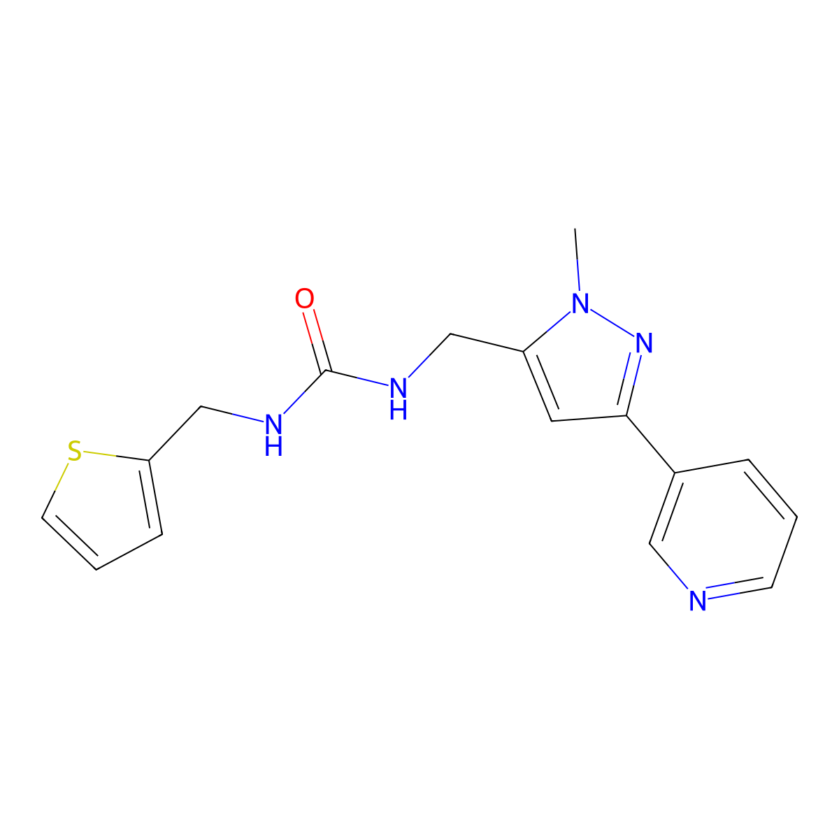 1-((1-methyl-3-(pyridin-3-yl)-1H-pyrazol-5-yl)methyl)-3-(thiophen-2-ylmethyl)urea molecular structure, CAS 2034551-70-5