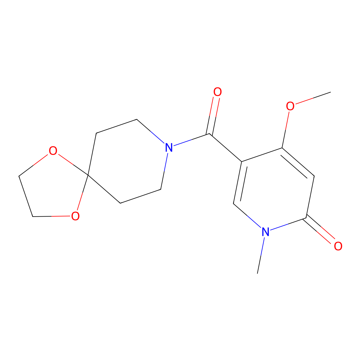 4-methoxy-1-methyl-5-(1,4-dioxa-8-azaspiro[4.5]decane-8-carbonyl)pyridin-2(1H)-one molecular structure, CAS 2034551-72-7
