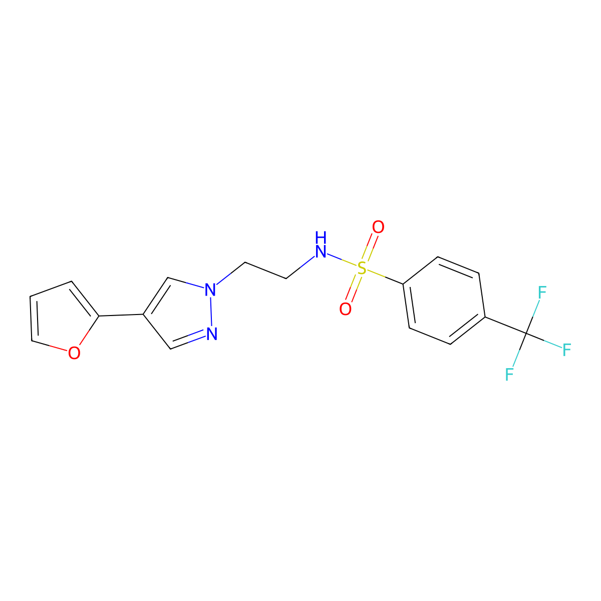 N-(2-(4-(furan-2-yl)-1H-pyrazol-1-yl)ethyl)-4-(trifluoromethyl)benzenesulfonamide molecular structure, CAS 2034551-74-9