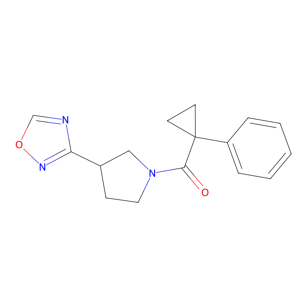 (3-(1,2,4-Oxadiazol-3-yl)pyrrolidin-1-yl)(1-phenylcyclopropyl)methanone molecular structure, CAS 2034551-79-4