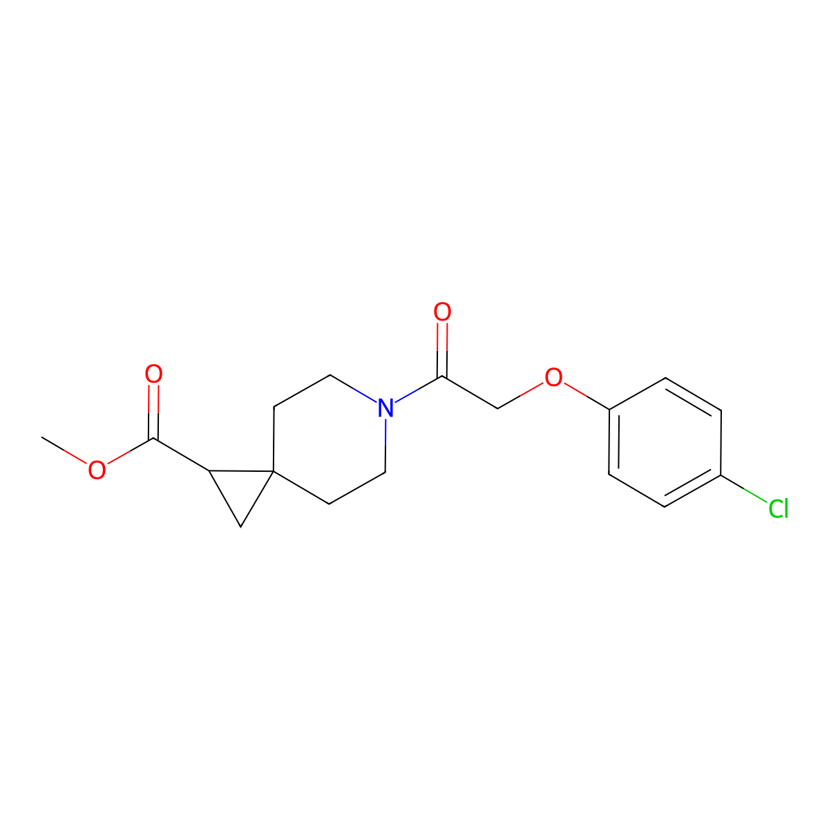 Methyl 6-(2-(4-chlorophenoxy)acetyl)-6-azaspiro[2.5]octane-1-carboxylate molecular structure, CAS 2034551-80-7