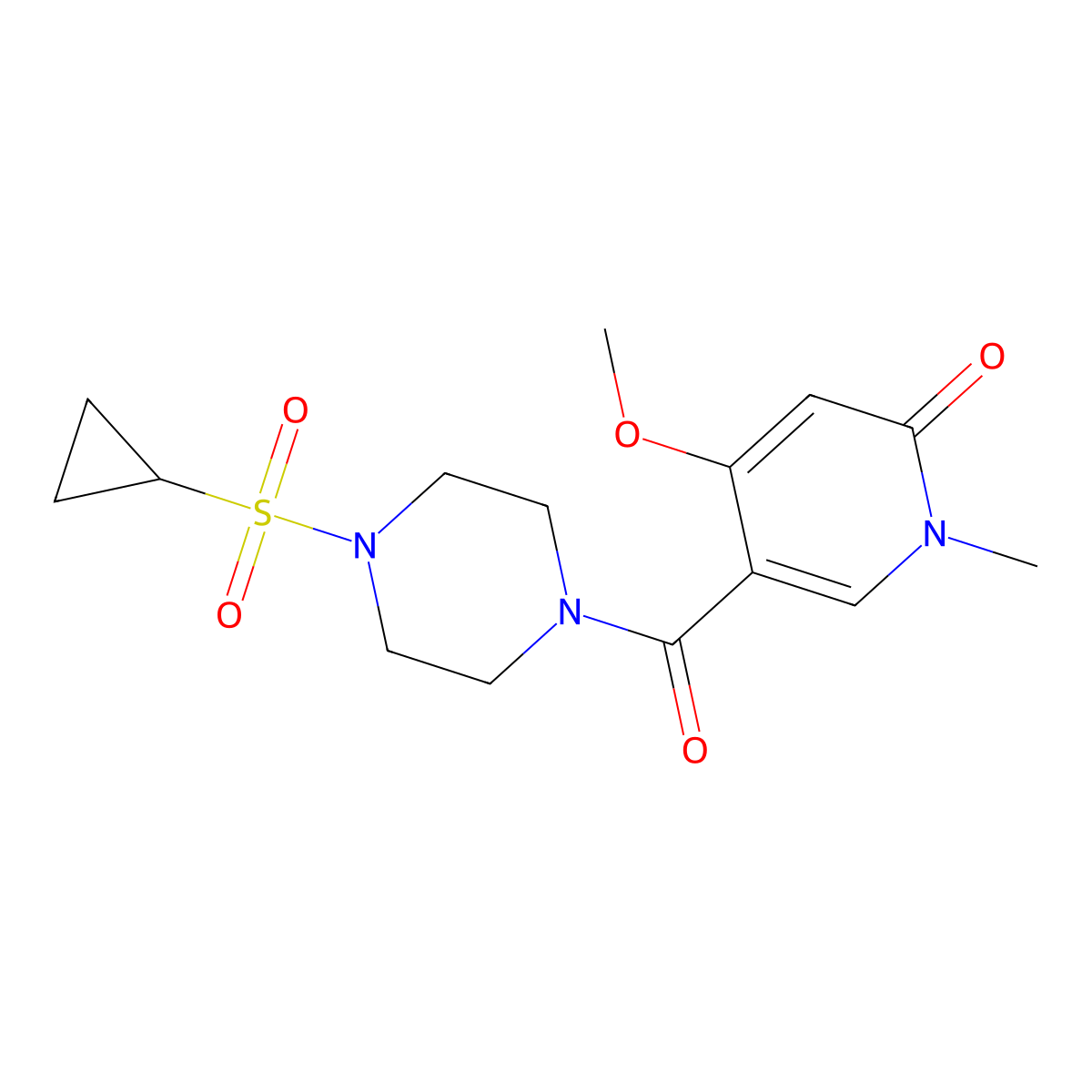 5-(4-(cyclopropylsulfonyl)piperazine-1-carbonyl)-4-methoxy-1-methylpyridin-2(1H)-one molecular structure, CAS 2034551-82-9