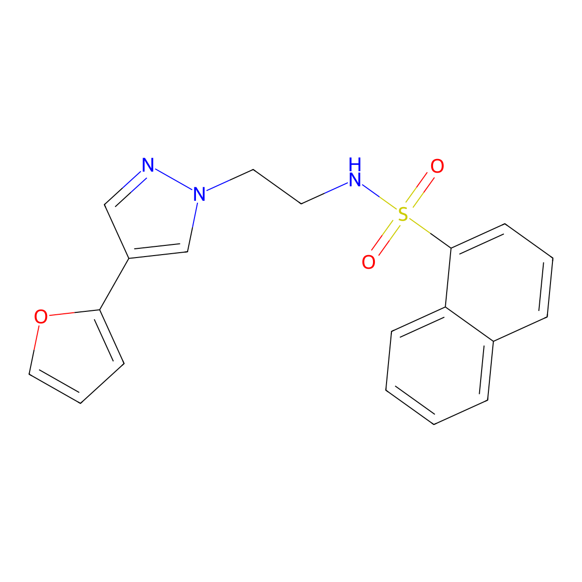 N-(2-(4-(furan-2-yl)-1H-pyrazol-1-yl)ethyl)naphthalene-1-sulfonamide molecular structure, CAS 2034551-83-0