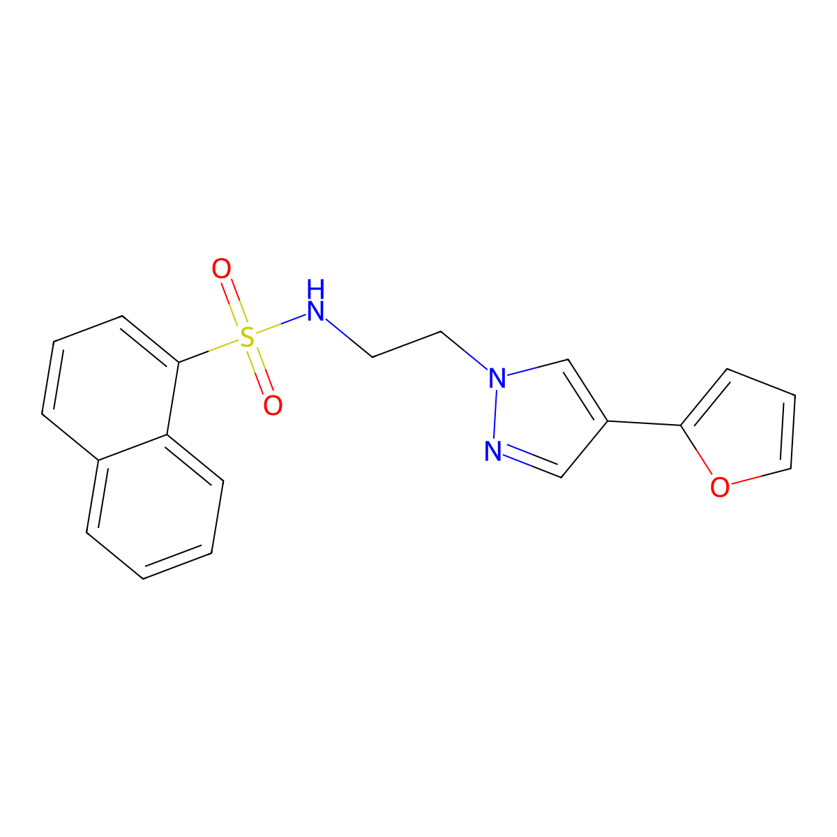 N-(2-(4-(furan-2-yl)-1H-pyrazol-1-yl)ethyl)naphthalene-1-sulfonamide molecular structure, CAS 2034551-83-0