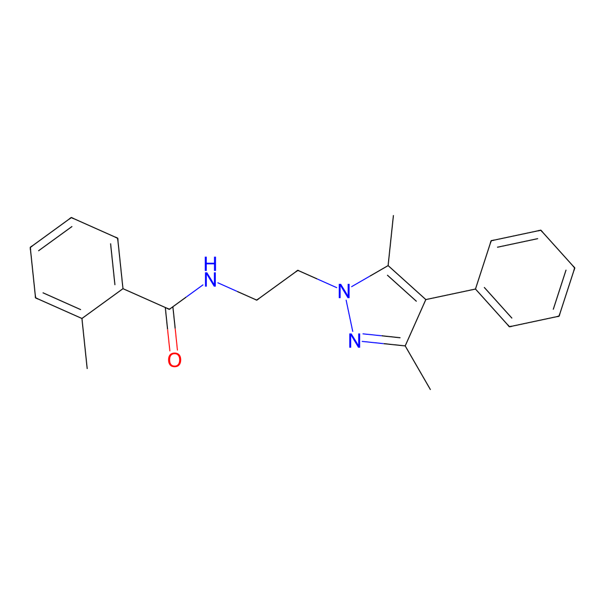 N-(2-(3,5-dimethyl-4-phenyl-1H-pyrazol-1-yl)ethyl)-2-methylbenzamide molecular structure, CAS 2034551-84-1