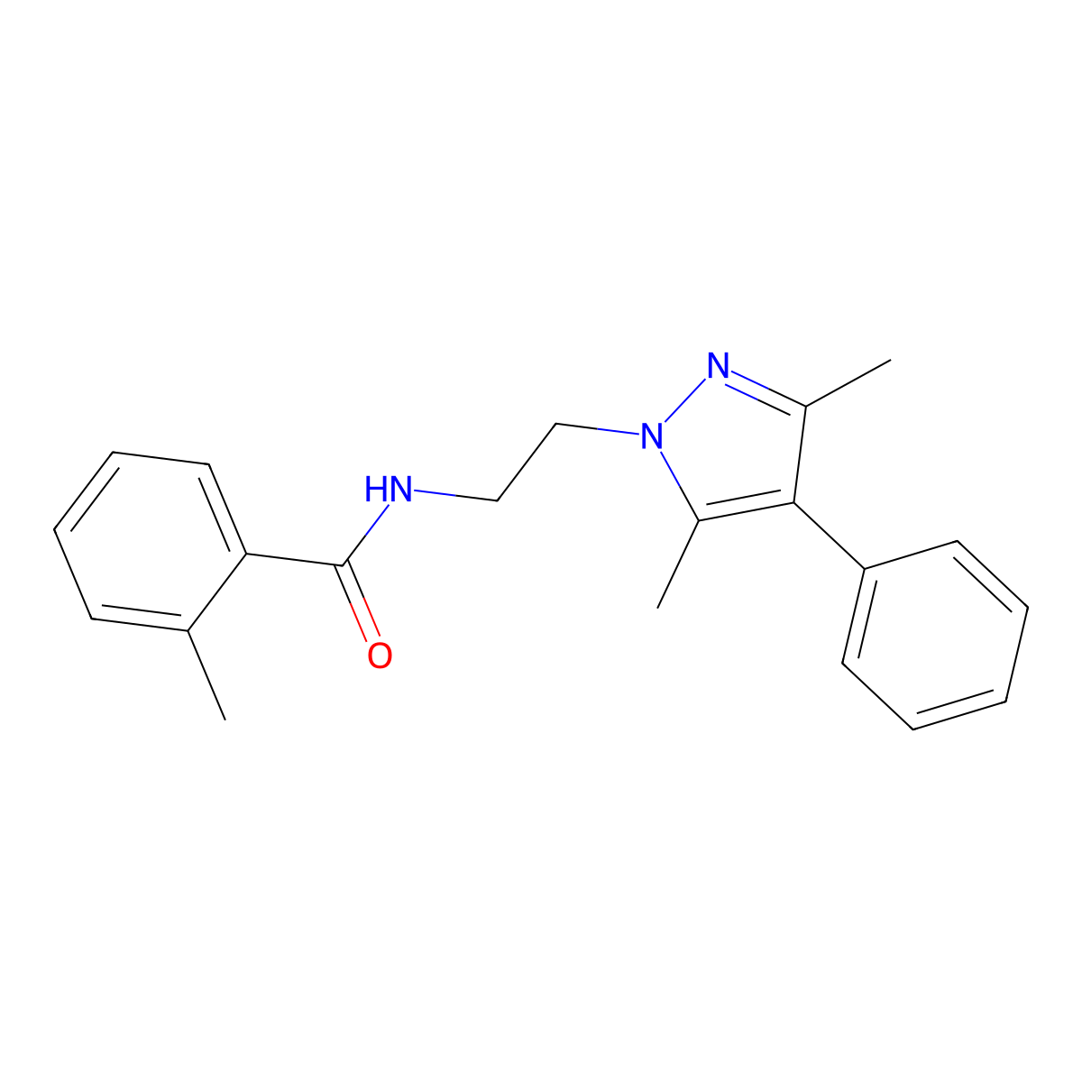 N-(2-(3,5-dimethyl-4-phenyl-1H-pyrazol-1-yl)ethyl)-2-methylbenzamide molecular structure, CAS 2034551-84-1