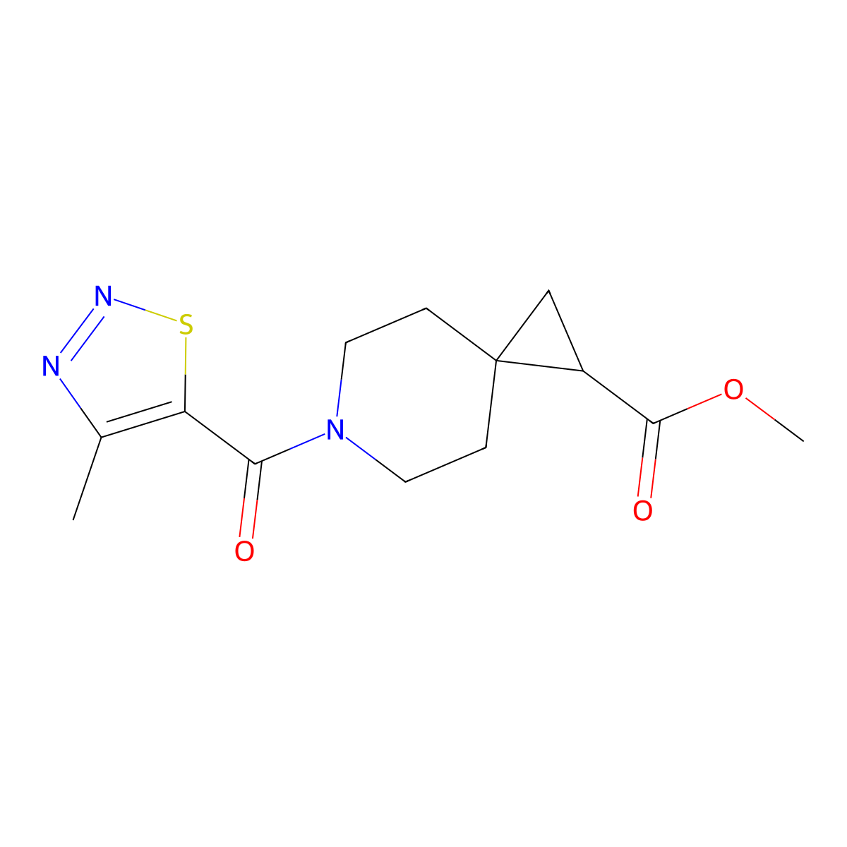 Methyl 6-(4-methyl-1,2,3-thiadiazole-5-carbonyl)-6-azaspiro[2.5]octane-1-carboxylate molecular structure, CAS 2034551-87-4