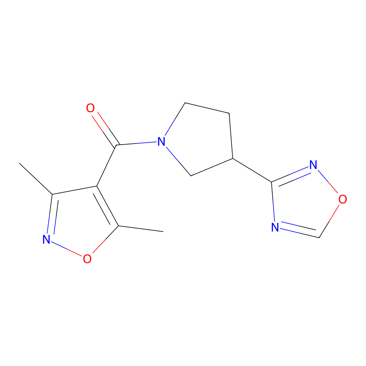 (3-(1,2,4-Oxadiazol-3-yl)pyrrolidin-1-yl)(3,5-dimethylisoxazol-4-yl)methanone molecular structure, CAS 2034551-88-5