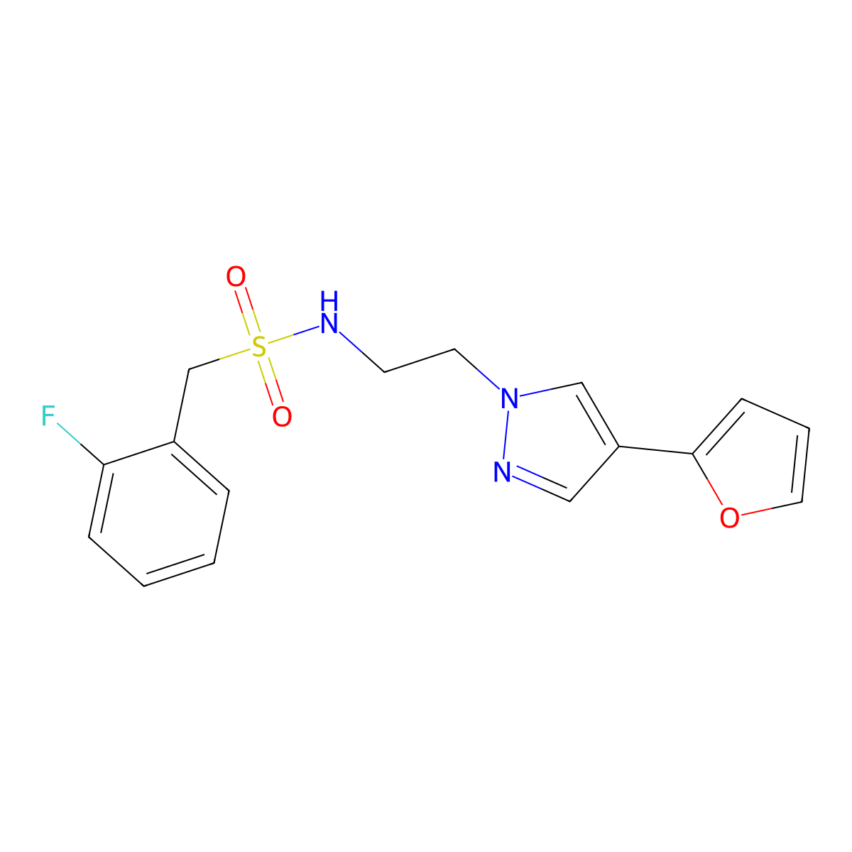 1-(2-fluorophenyl)-N-{2-[4-(furan-2-yl)-1H-pyrazol-1-yl]ethyl}methanesulfonamide molecular structure, CAS 2034551-97-6