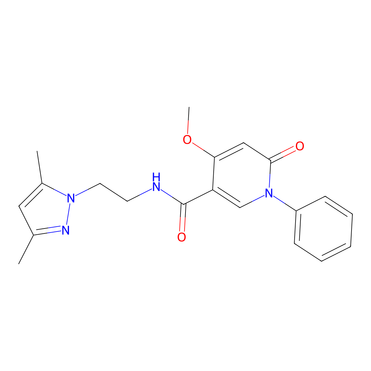N-[2-(3,5-dimethyl-1H-pyrazol-1-yl)ethyl]-4-methoxy-6-oxo-1-phenyl-1,6-dihydropyridine-3-carboxamide molecular structure, CAS 2034551-98-7