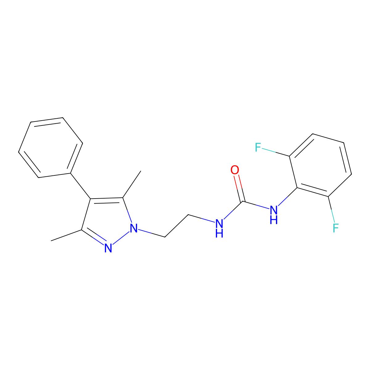 1-(2,6-difluorophenyl)-3-[2-(3,5-dimethyl-4-phenyl-1H-pyrazol-1-yl)ethyl]urea molecular structure, CAS 2034552-03-7