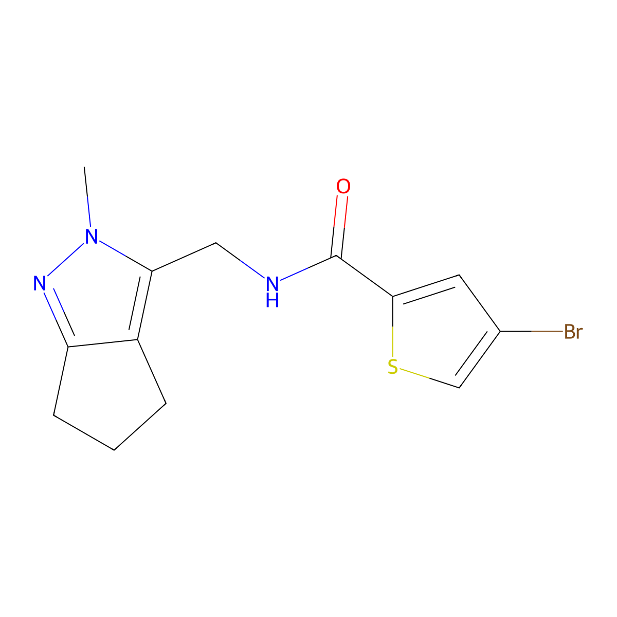 4-bromo-N-((2-methyl-2,4,5,6-tetrahydrocyclopenta[c]pyrazol-3-yl)methyl)thiophene-2-carboxamide molecular structure, CAS 2034552-04-8