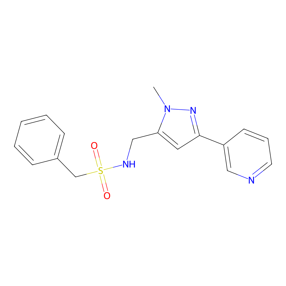 N-{[1-methyl-3-(pyridin-3-yl)-1H-pyrazol-5-yl]methyl}-1-phenylmethanesulfonamide molecular structure, CAS 2034552-08-2