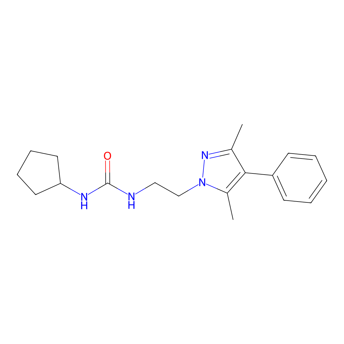 1-cyclopentyl-3-[2-(3,5-dimethyl-4-phenyl-1H-pyrazol-1-yl)ethyl]urea molecular structure, CAS 2034552-10-6