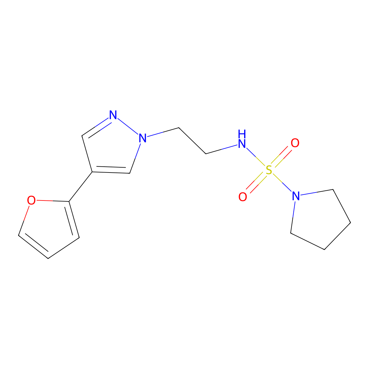 N-{2-[4-(furan-2-yl)-1H-pyrazol-1-yl]ethyl}pyrrolidine-1-sulfonamide molecular structure, CAS 2034552-13-9
