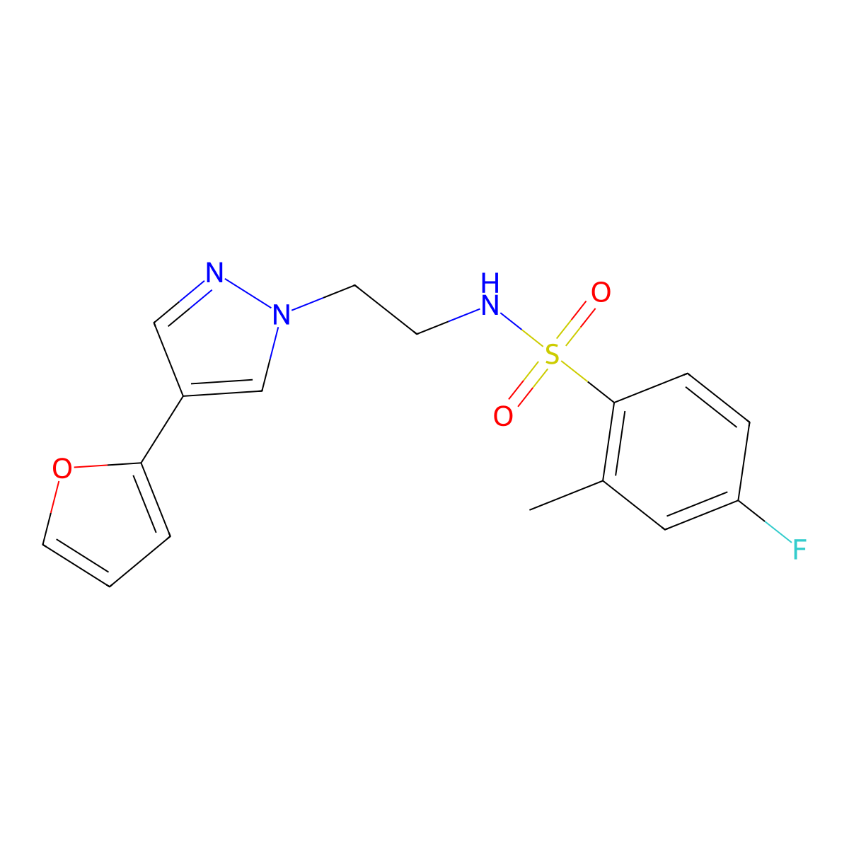 4-fluoro-N-(2-(4-(furan-2-yl)-1H-pyrazol-1-yl)ethyl)-2-methylbenzenesulfonamide molecular structure, CAS 2034552-24-2