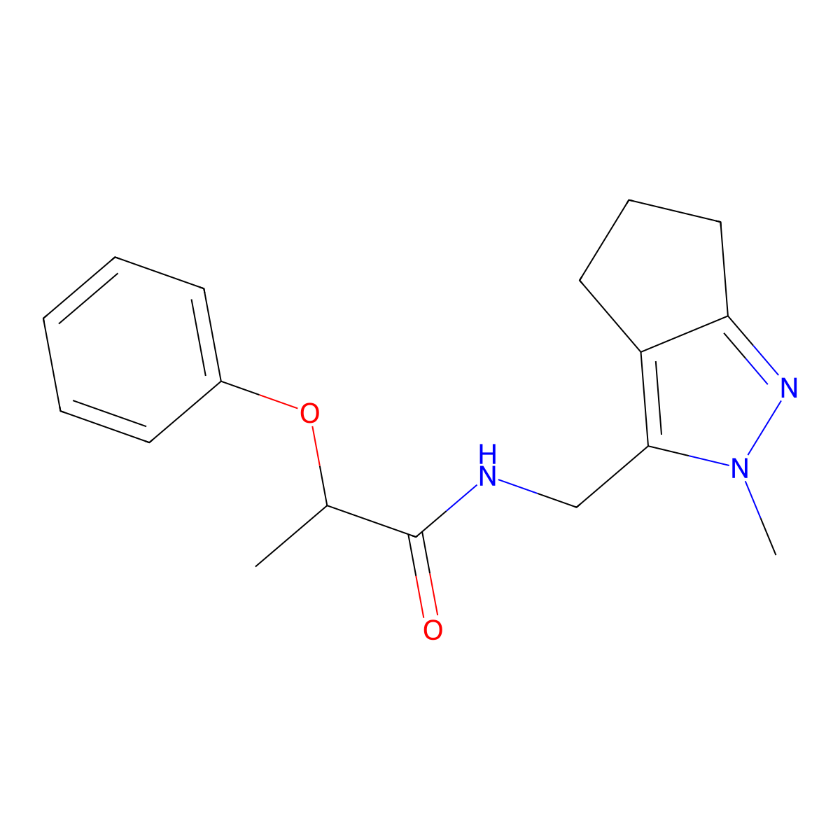 N-((2-methyl-2,4,5,6-tetrahydrocyclopenta[c]pyrazol-3-yl)methyl)-2-phenoxypropanamide molecular structure, CAS 2034552-25-3