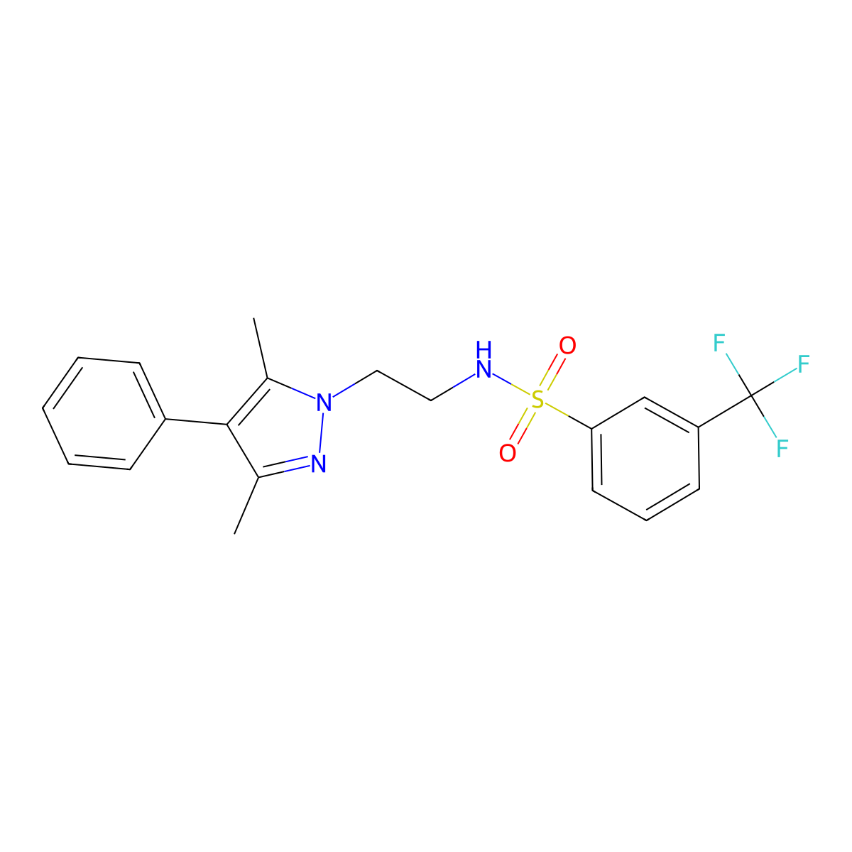 N-(2-(3,5-dimethyl-4-phenyl-1H-pyrazol-1-yl)ethyl)-3-(trifluoromethyl)benzenesulfonamide molecular structure, CAS 2034552-27-5