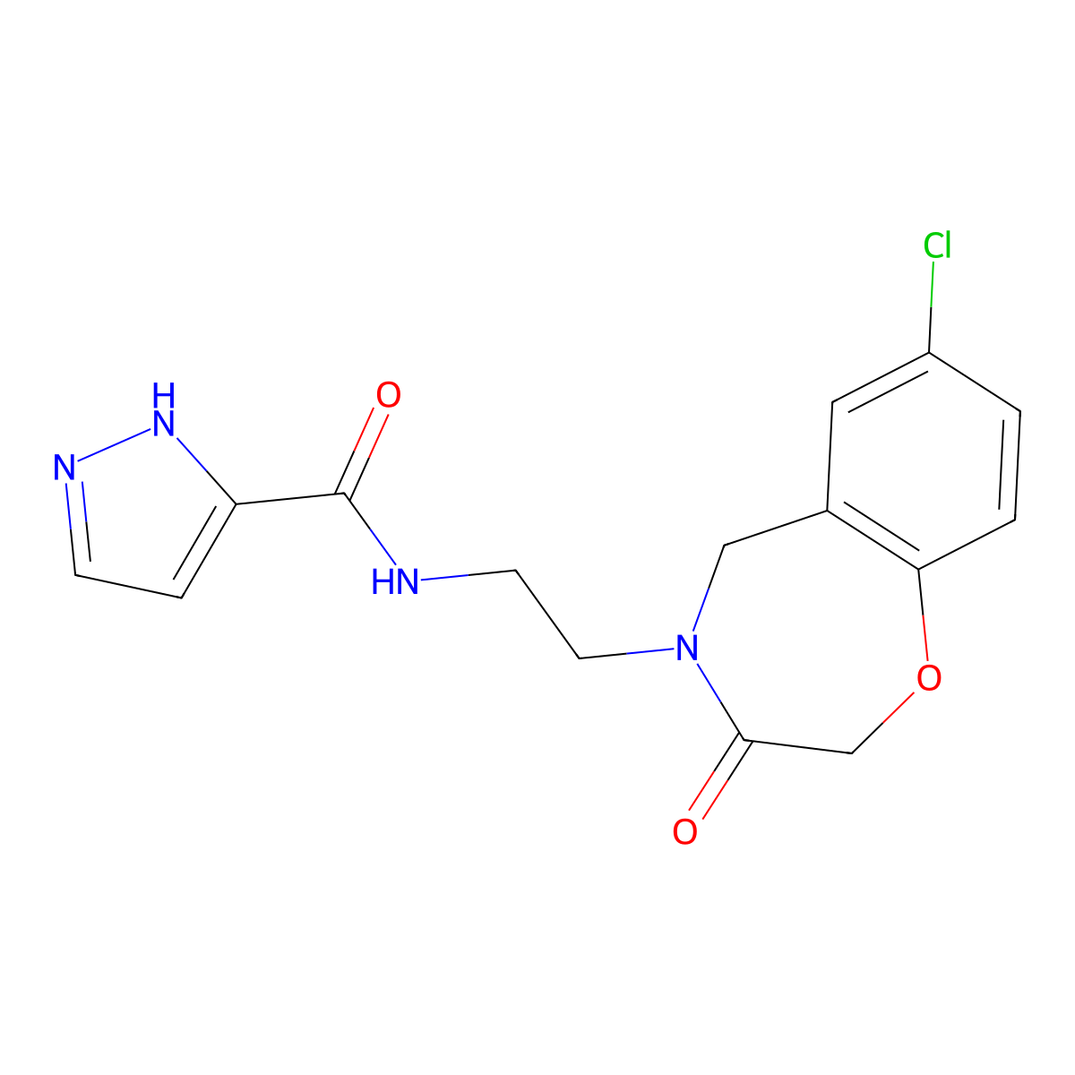 N-(2-(7-chloro-3-oxo-2,3-dihydrobenzo[f][1,4]oxazepin-4(5H)-yl)ethyl)-1H-pyrazole-3-carboxamide molecular structure, CAS 2034552-29-7