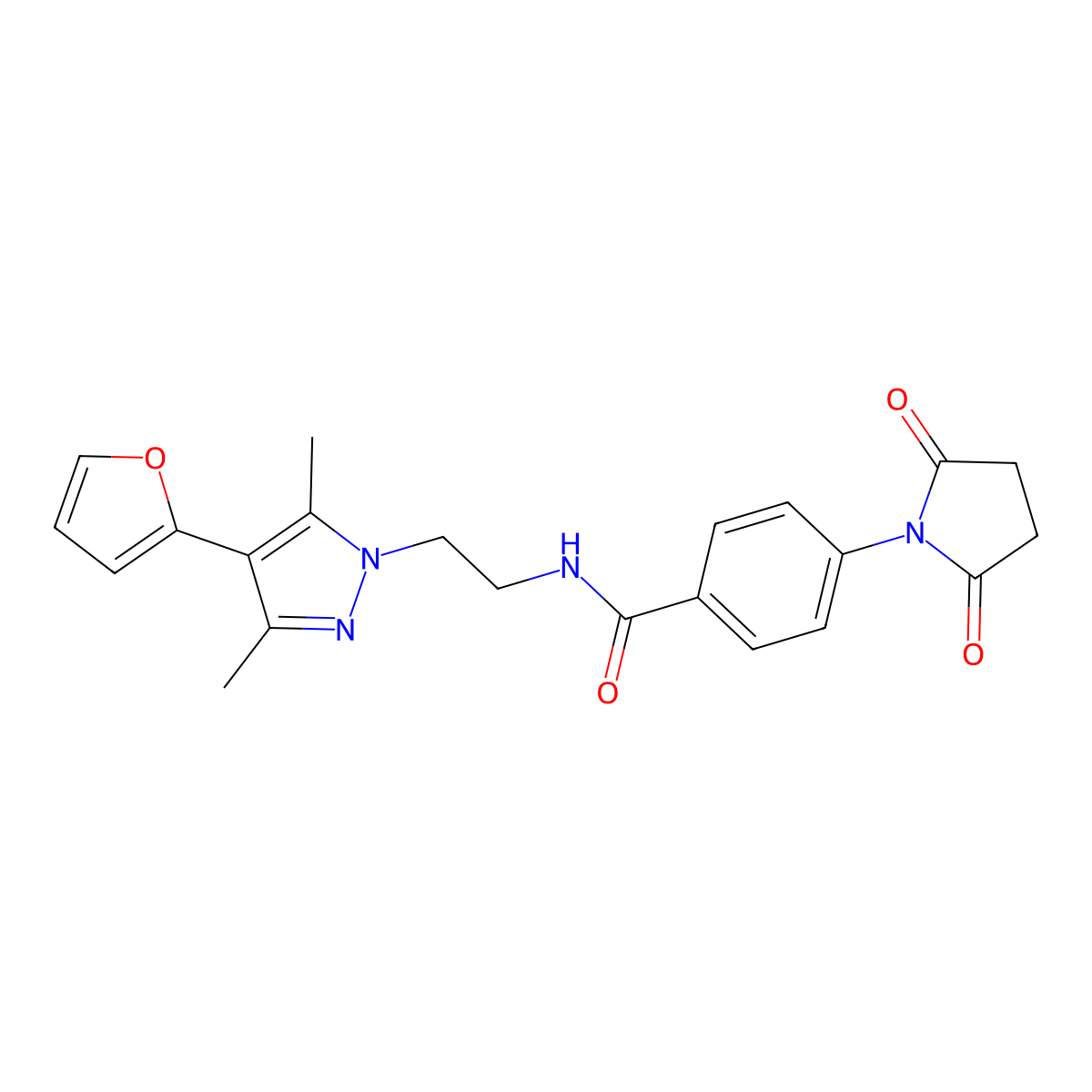 4-(2,5-dioxopyrrolidin-1-yl)-N-{2-[4-(furan-2-yl)-3,5-dimethyl-1H-pyrazol-1-yl]ethyl}benzamide molecular structure, CAS 2034552-32-2