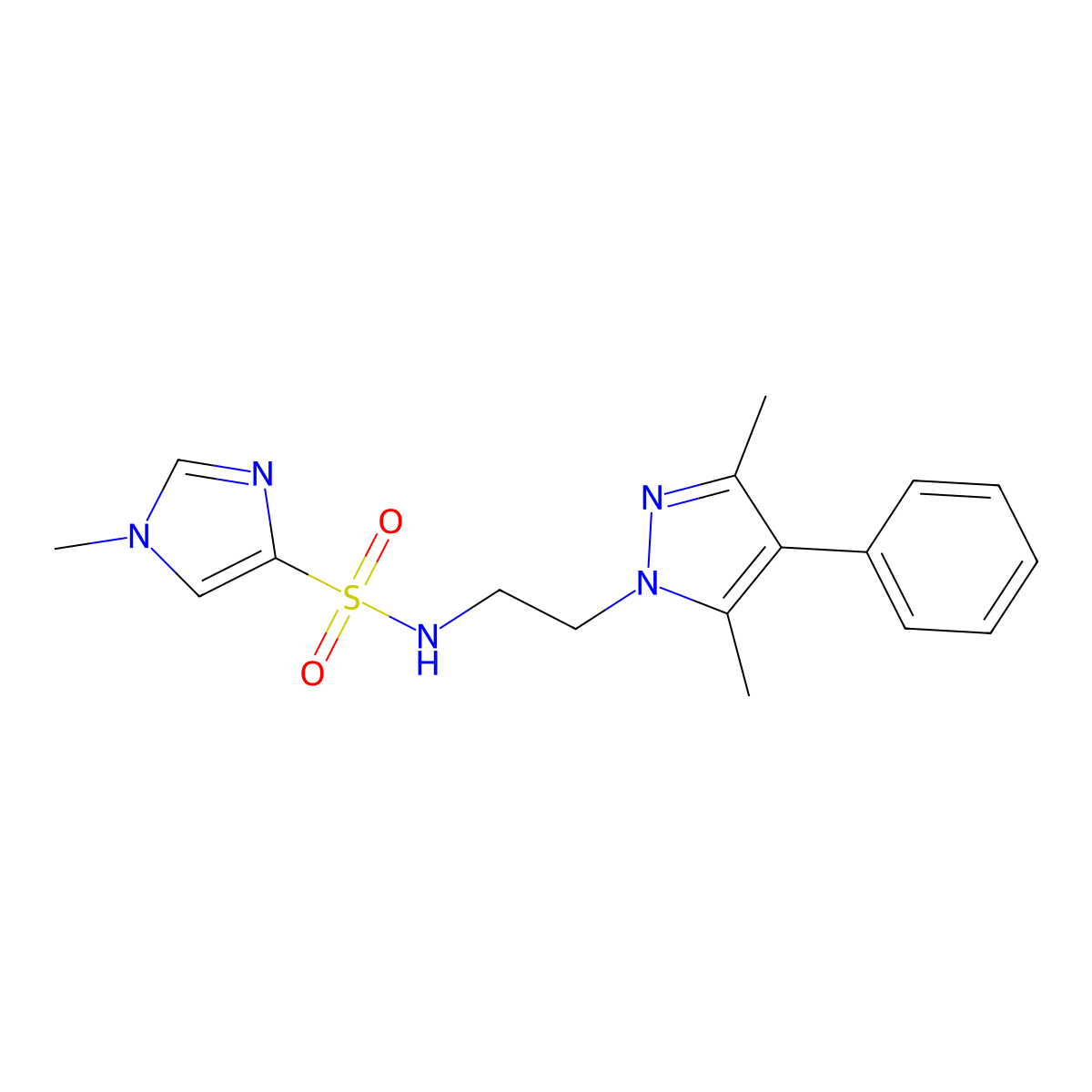 N-[2-(3,5-dimethyl-4-phenyl-1H-pyrazol-1-yl)ethyl]-1-methyl-1H-imidazole-4-sulfonamide molecular structure, CAS 2034552-34-4